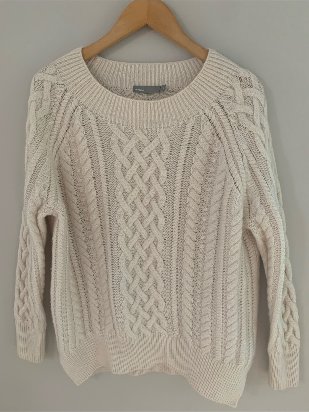 Vince Merino Wool Cashmere Cable Knit Sweater Cream XS Fisherman Oversized